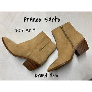 Franco Sarto Womens Tan Suede Ankle Boots With Block Heel Size 5.5M US Brand New